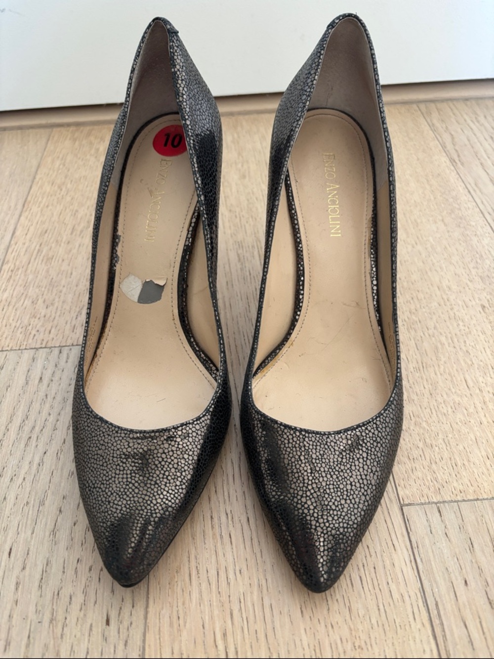 Enzo Angiolini Shimmering Pewter Pointed-Toe Pumps